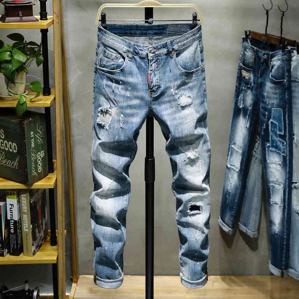 men's jeans trendy brand korean elastic hole patch leggings high-end fashion light luxury denim pants yib2, Blue
men's jeans trendy brand korean elastic hole patch leggings high-end fashion light luxury denim pants yib2, Blue