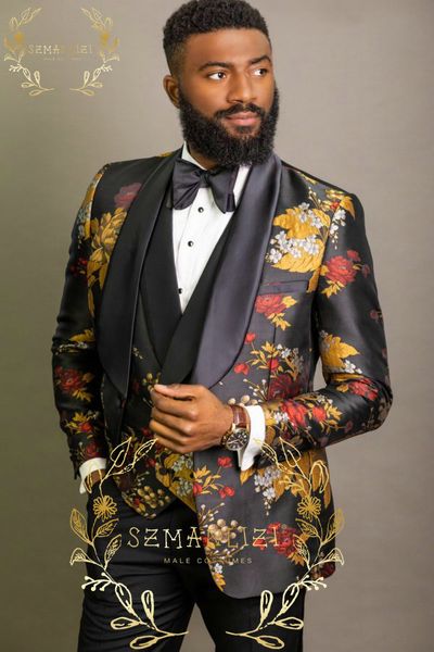 szmanlizi new design men's dress floral printing wedding suits 3 pieces formal groom wear prom party tuxedos jacket vest pants, Black;gray
szmanlizi new design men's dress floral printing wedding suits 3 pieces formal groom wear prom party tuxedos jacket vest pants, Black;gray