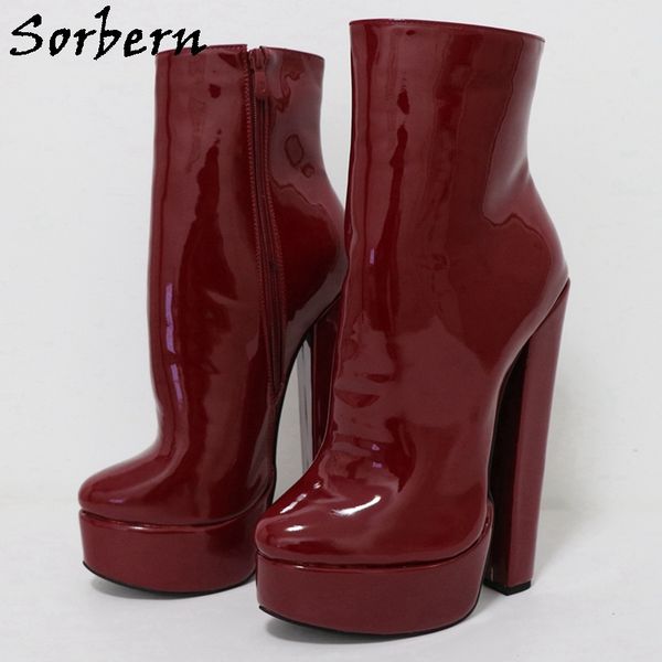 sorbern customized wine red ankle boots women visible platform 20cm block heels shoes, Black
sorbern customized wine red ankle boots women visible platform 20cm block heels shoes, Black