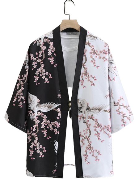 romwe guys two tone bird & floral print kimono without tee y1pp#, White;black
romwe guys two tone bird & floral print kimono without tee y1pp#, White;black