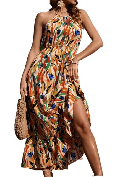 all over print tie back dress o9t2#, Black;gray