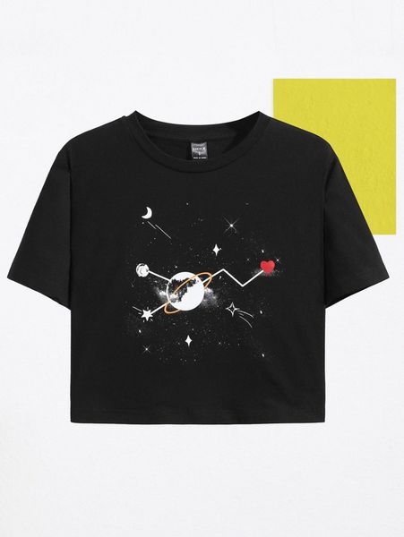 x wanling galaxy & heart print tee b0cq#, White 
x wanling galaxy & heart print tee b0cq#, White