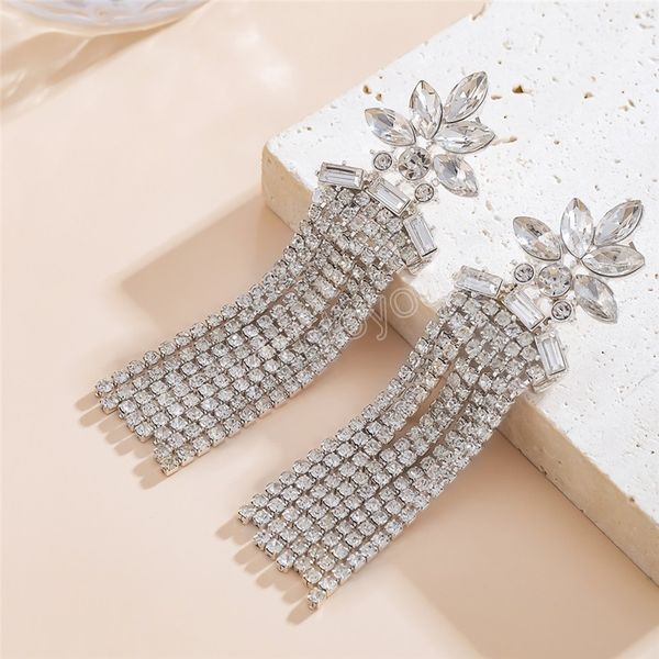luxury long tassel rhinestone drop earrings for women oversize flowers crystal dangle earrings jewelry accessories, Silver
luxury long tassel rhinestone drop earrings for women oversize flowers crystal dangle earrings jewelry accessories, Silver