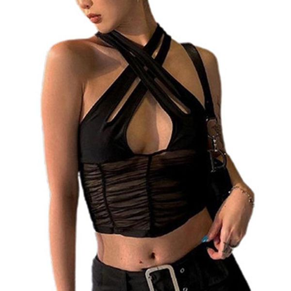 women's tanks & camis fashion black crop women mesh ruched skiny tank club party vest cut out criss-cross transparent gothicwo, White
women's tanks & camis fashion black crop women mesh ruched skiny tank club party vest cut out criss-cross transparent gothicwo, White