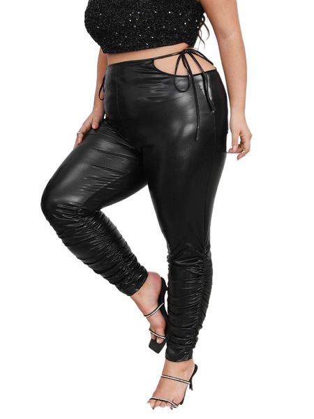 plus tie side stacked pu leather pants r8jb#, Black
plus tie side stacked pu leather pants r8jb#, Black