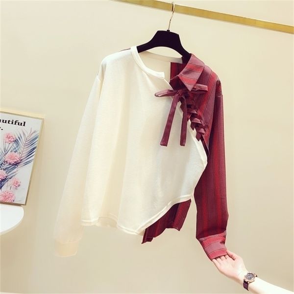 women autumn new hit color striped cotton sweatshirt female crewneck irregular ladies bandage sweats y200915, Black
women autumn new hit color striped cotton sweatshirt female crewneck irregular ladies bandage sweats y200915, Black
