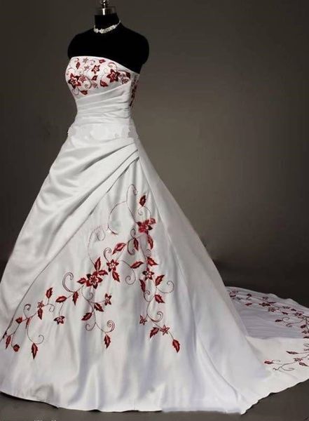 red and white embroidery wedding dresses vintage strapless stain pleated gothic lace-up corset country bridal gown
red and white embroidery wedding dresses vintage strapless stain pleated gothic lace-up corset country bridal gown