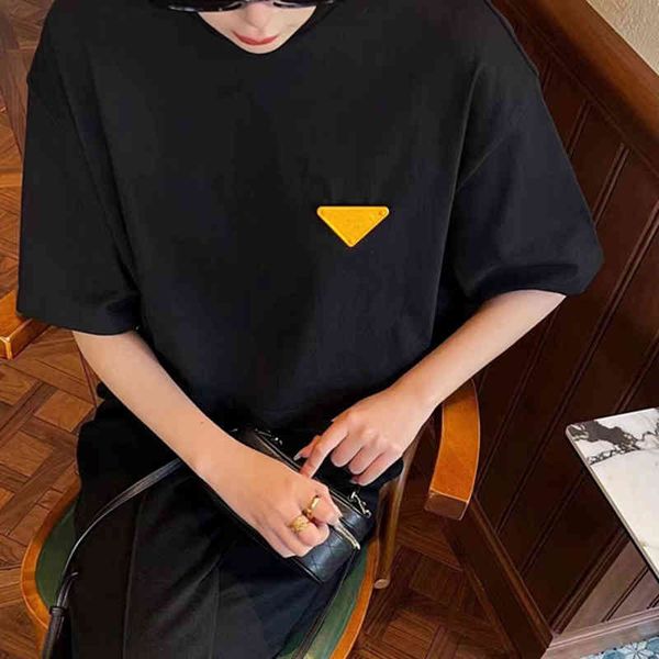 women's t-shirt xia xin red yellow triangle pin short sleeve t-shirt lovers' versatile basic net, White
women's t-shirt xia xin red yellow triangle pin short sleeve t-shirt lovers' versatile basic net, White