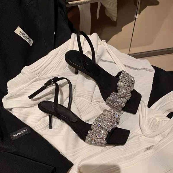 sandals spring fairy style square head open toe sandals women's one line belt net red design thin heel high heels, Black
sandals spring fairy style square head open toe sandals women's one line belt net red design thin heel high heels, Black