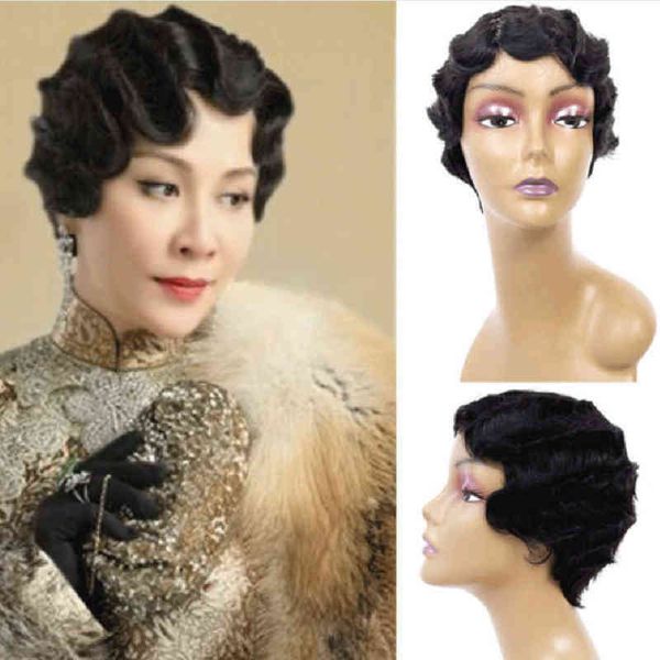 nxy wigs female mechanism human hair republic of china short curly old shanghai water ripple headgear, Black
nxy wigs female mechanism human hair republic of china short curly old shanghai water ripple headgear, Black