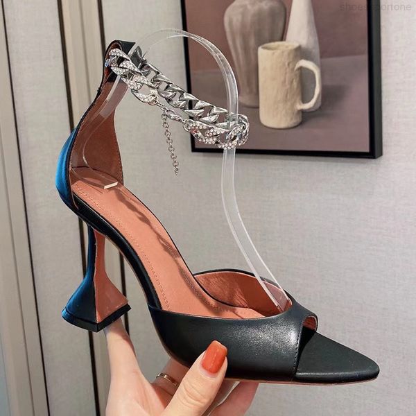 quality heeled sandals amina latest fashion crystal chain decoration patent leather dress shoe 10cm high heels luxury designer cover heel, Black
quality heeled sandals amina latest fashion crystal chain decoration patent leather dress shoe 10cm high heels luxury designer cover heel, Black
