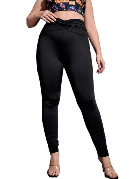plus high waist ruched leggings c2jl#, Black