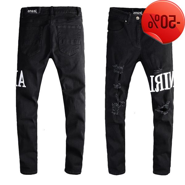 649 autumn and winter men's jeans with holes, White;black