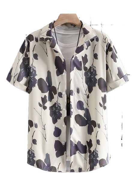 men random floral print shirt without tee r0lr#, White;black 
men random floral print shirt without tee r0lr#, White;black