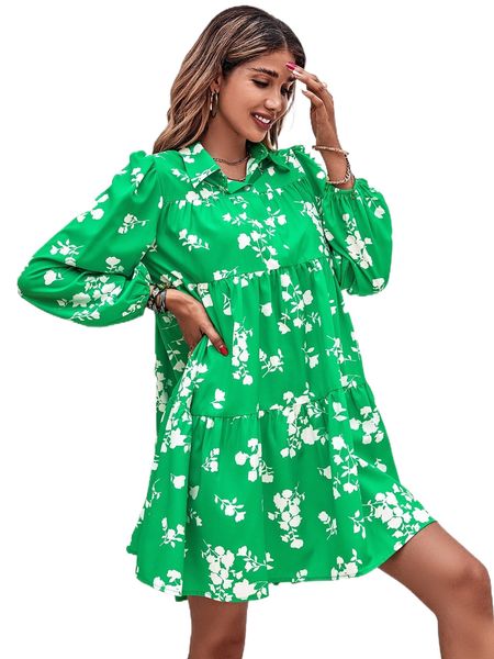 floral print lantern sleeve ruffle hem smock dress q7gn#, Black;gray
floral print lantern sleeve ruffle hem smock dress q7gn#, Black;gray