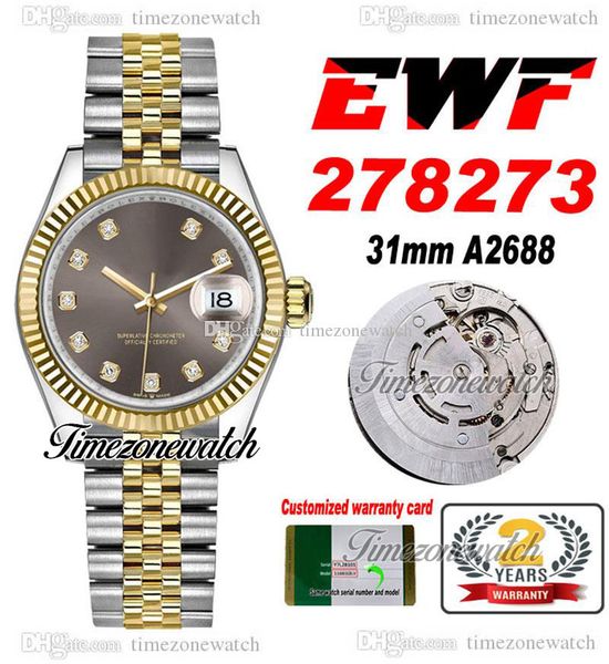 ewf 31mm 278273 a2688 automatic womens ladies watch two tone yellow gold gray diamond dial jubileesteel bracelet super edition same serial c, Slivery;brown
ewf 31mm 278273 a2688 automatic womens ladies watch two tone yellow gold gray diamond dial jubileesteel bracelet super edition same serial c, Slivery;brown