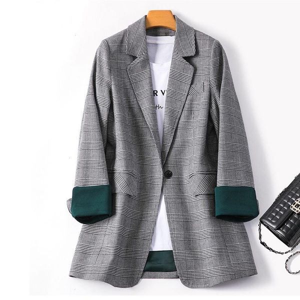 business plaid suit interview spring women work office long sleeve casual blazer lady v neck single button jacket, White;black
business plaid suit interview spring women work office long sleeve casual blazer lady v neck single button jacket, White;black