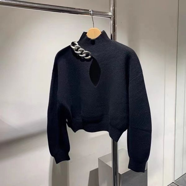 women's sweaters aw dawang family autumn and winter high collar sweater chain decoration slim fit hollow bottomed, White;black
women's sweaters aw dawang family autumn and winter high collar sweater chain decoration slim fit hollow bottomed, White;black
