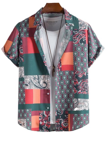 men patchwork print shirt without tee 39bd#, White;black
men patchwork print shirt without tee 39bd#, White;black