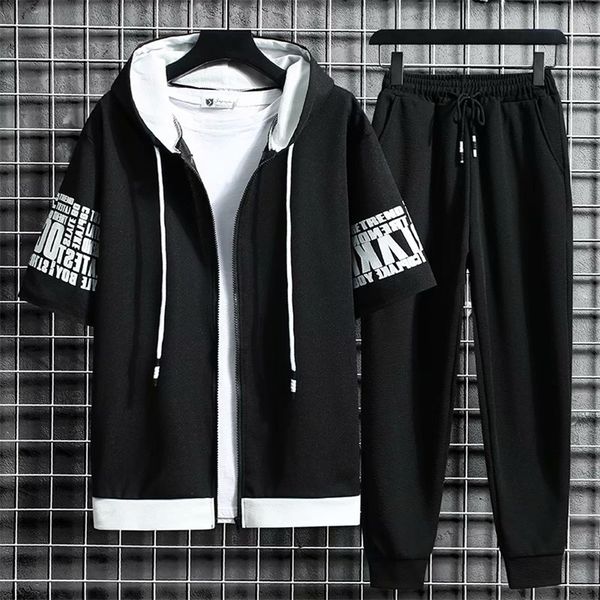 men s sets hooded zipper short sleeve elastic waist trousers clothing two piece set korean streetwear tracksuit 220617, Gray
men s sets hooded zipper short sleeve elastic waist trousers clothing two piece set korean streetwear tracksuit 220617, Gray