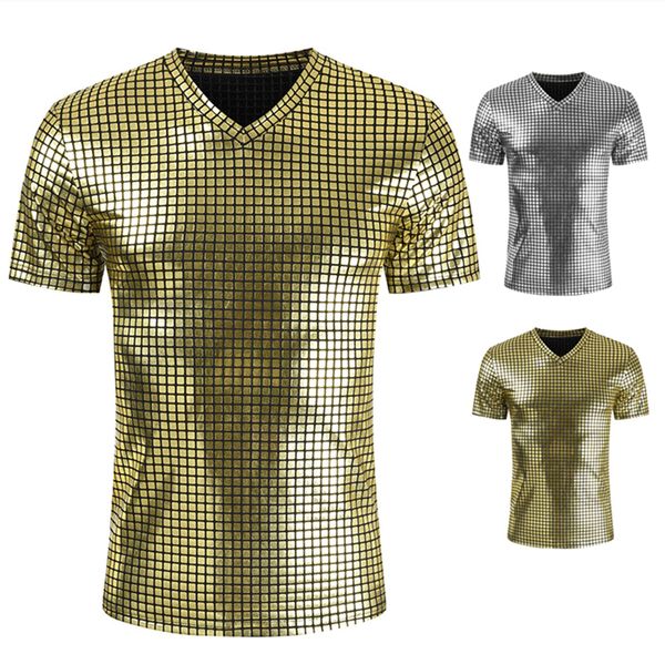 men's t-shirts gold silver plaid metallic nightclub wear tshirt men new disco party stage prom tshirts men slim fit v neck tee shirt ho, White;black
men's t-shirts gold silver plaid metallic nightclub wear tshirt men new disco party stage prom tshirts men slim fit v neck tee shirt ho, White;black