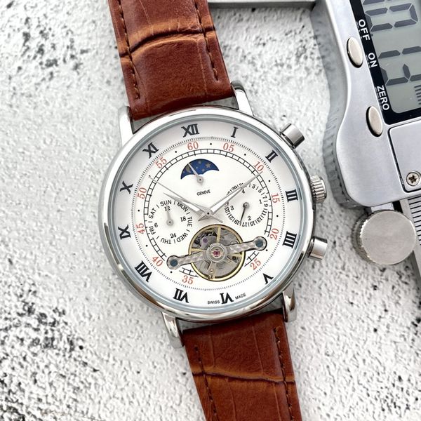 2022 new luxury mens watches tourbillon automatic mechanical watch designer european brand moon phase leather strap fashion gift style one, Slivery;brown
2022 new luxury mens watches tourbillon automatic mechanical watch designer european brand moon phase leather strap fashion gift style one, Slivery;brown
