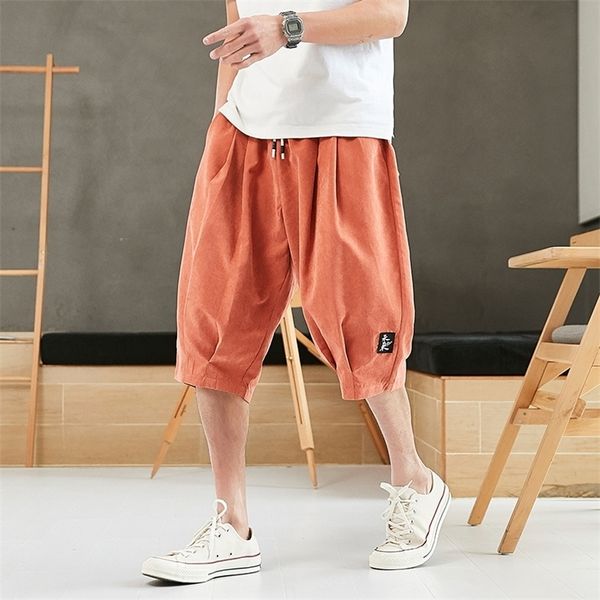 

plus size summer harem pants men short joggers chinese style calf-length casual baggy male s trousers 8xl 220325, Black