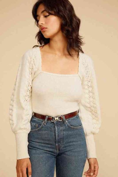 women's knits tees 100% wool autumn and winter twisted flower one line collar pullover women, White
women's knits tees 100% wool autumn and winter twisted flower one line collar pullover women, White