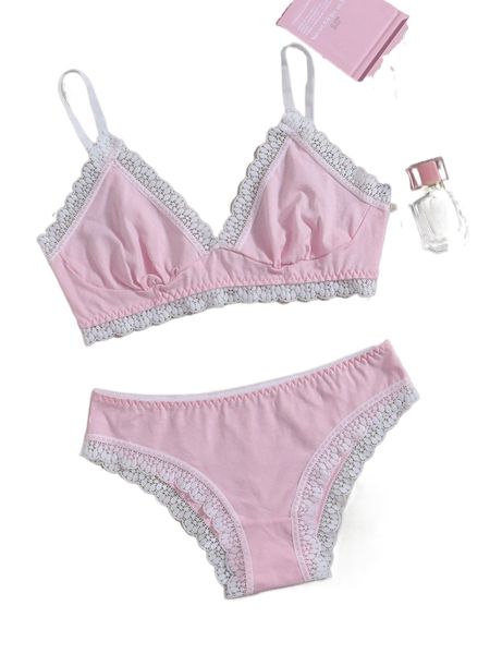 lace trim bra & panty set t1ci#, Black;red