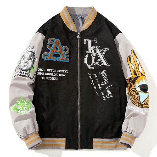 color matching varsity jacket men pattern print spring autumn letter embroidery bomber jackets loose retro zip baseball uniform 220805, Black;brown
color matching varsity jacket men pattern print spring autumn letter embroidery bomber jackets loose retro zip baseball uniform 220805, Black;brown