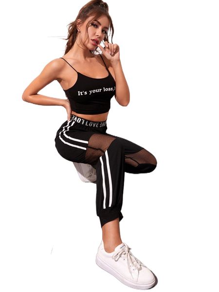 letter tape waist striped side sheer fishnet mesh insert sweatpants t1rt#, Black;white
letter tape waist striped side sheer fishnet mesh insert sweatpants t1rt#, Black;white