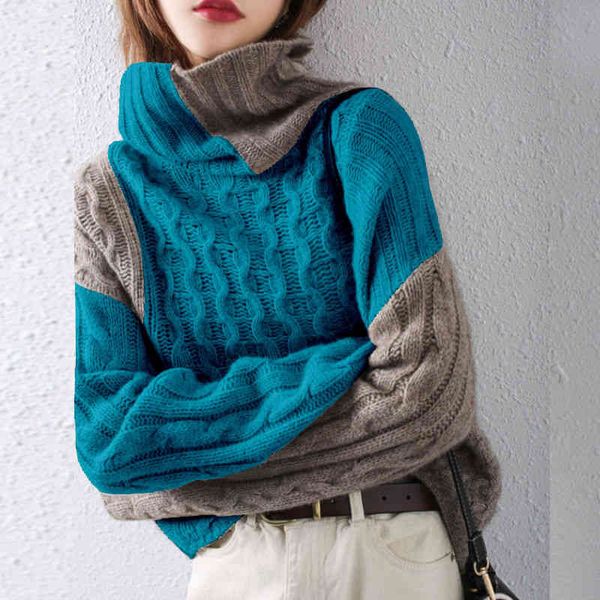 high neck sweater women's winter long sleeve color matching pullover new loose commuter with bottomed, White
high neck sweater women's winter long sleeve color matching pullover new loose commuter with bottomed, White