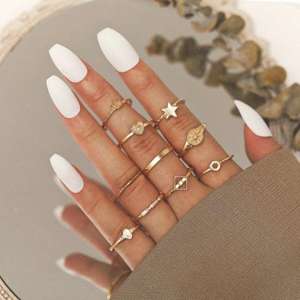 cluster rings 10pcs/set classic geometric heart for women girls retro trendy open end adjustable statement ring set fashion jewelry gift, Golden;silver
cluster rings 10pcs/set classic geometric heart for women girls retro trendy open end adjustable statement ring set fashion jewelry gift, Golden;silver