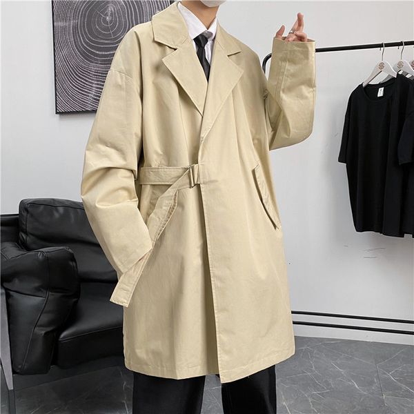 men's trench coat mid-length lapel casual pomo jacket loose long sleeved coat 220826, Tan;black
men's trench coat mid-length lapel casual pomo jacket loose long sleeved coat 220826, Tan;black