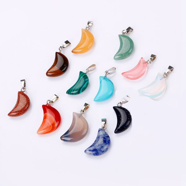 natural stone chakra reiki healing quartz crystal moon pendant necklace for women jewelry, Silver
natural stone chakra reiki healing quartz crystal moon pendant necklace for women jewelry, Silver