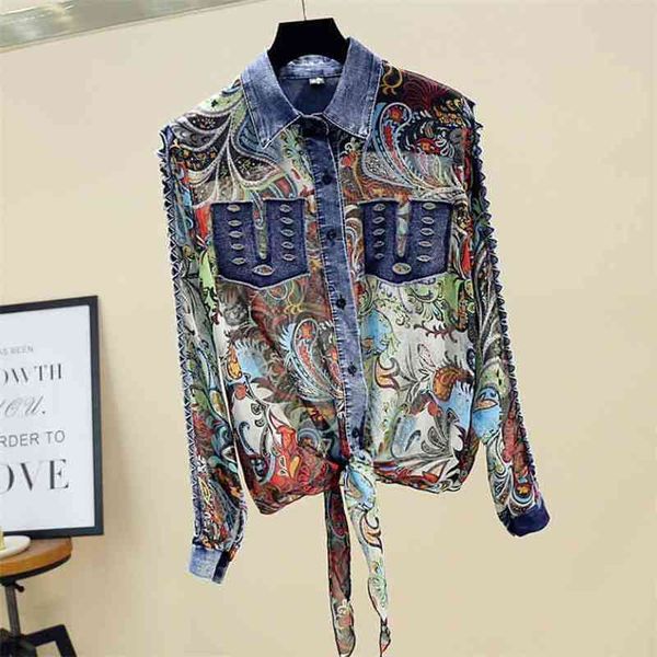 chic women chiffon patchwork denim shirts lady floral chiffon shirts woman hole sleeve femme blouses 210401, White
chic women chiffon patchwork denim shirts lady floral chiffon shirts woman hole sleeve femme blouses 210401, White