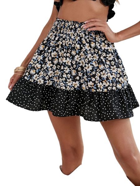 floral print paperbag waist ruffle hem skirt q4jv#, Black
floral print paperbag waist ruffle hem skirt q4jv#, Black