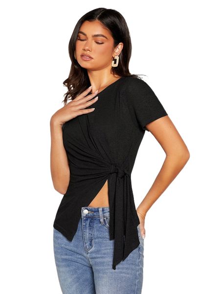 knot side split hem tee c9yj#, White