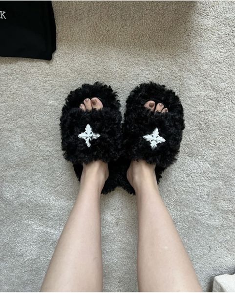 slippers designer m smfk cross plush flip flops nrbx, Black