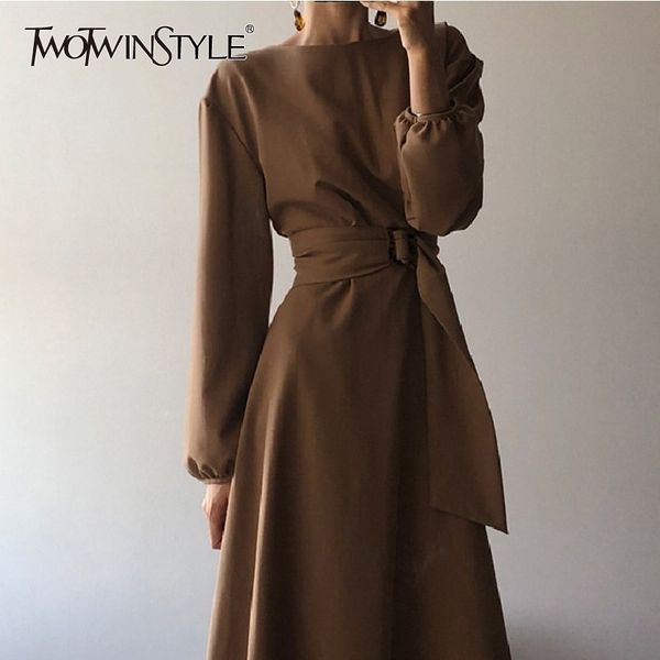 twotwinstyle korean black dresses female high waist lantern long sleeve bandage midi dress for women autumn fashion new y200103, White;black
twotwinstyle korean black dresses female high waist lantern long sleeve bandage midi dress for women autumn fashion new y200103, White;black