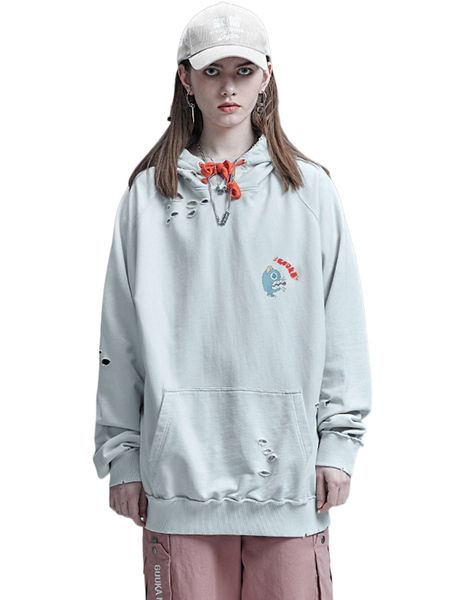 ripped cartoon graphic kangaroo pocket hoodie d9gp#, Black 
ripped cartoon graphic kangaroo pocket hoodie d9gp#, Black