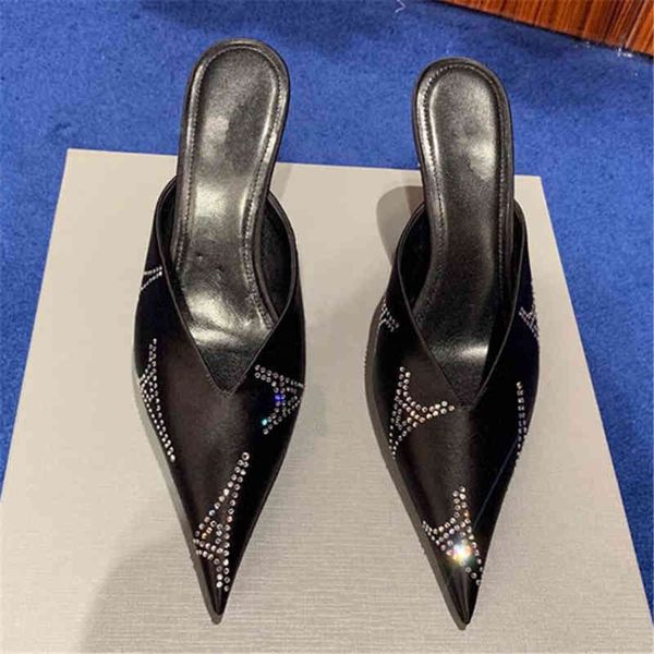 slippers women's fashion designer tap dance pointed summer shoes crystal decoration high-heeled mule, Black
slippers women's fashion designer tap dance pointed summer shoes crystal decoration high-heeled mule, Black