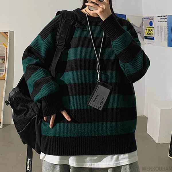 oversized sweaters men autumn winter pullovers harajuku streetwear male green striped knitted sweaters male ropa hombre, White;black
oversized sweaters men autumn winter pullovers harajuku streetwear male green striped knitted sweaters male ropa hombre, White;black