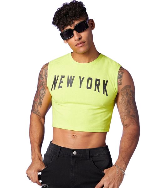 men letter graphic crop tank y23m#, White;black