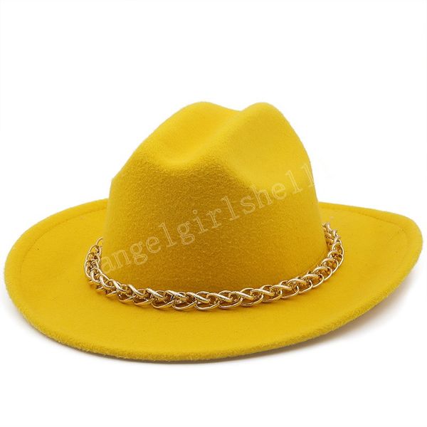 women's hat autumn winter thick gold chain felted fedora hats panama cowboy cowgirl jazz dress hats sombreros de mujer, Yellow
women's hat autumn winter thick gold chain felted fedora hats panama cowboy cowgirl jazz dress hats sombreros de mujer, Yellow