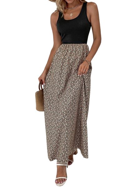 ditsy floral a-line maxi dress g0z0#, Black;gray