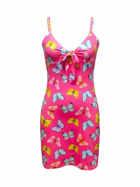 butterfly print knot front cami dress n1ds#, Black;gray