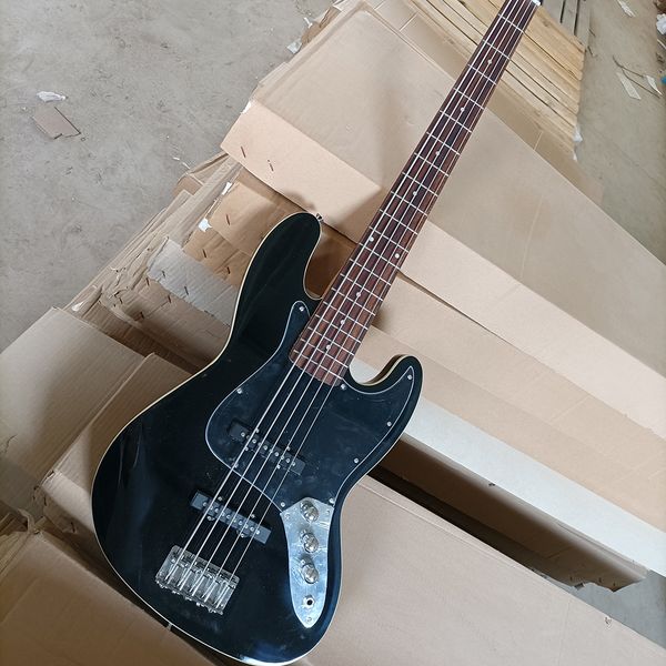 5 strings black electric bass guitar with black pickguard rosewood fretboard
5 strings black electric bass guitar with black pickguard rosewood fretboard