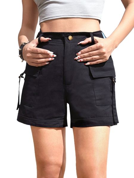 romwe gothic grunge solid cargo shorts i0ax#, White;black