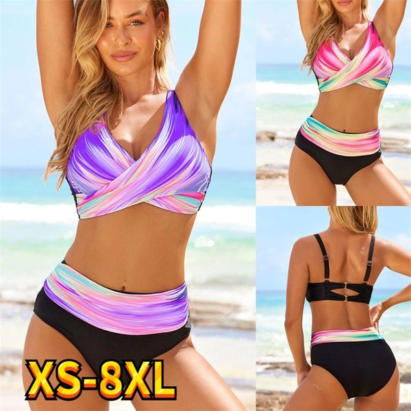 women high waist rainbow print bikini set female plus size swimsuit tankinis summer brazilian plus size beach swimwear 220622, White;black
women high waist rainbow print bikini set female plus size swimsuit tankinis summer brazilian plus size beach swimwear 220622, White;black